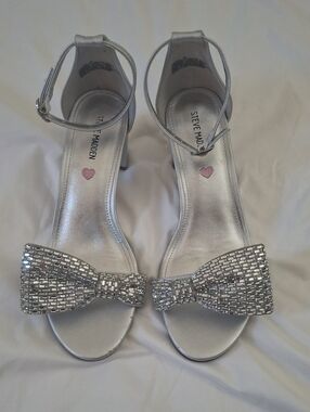 Steve Madden Silver Crystal Bow Ankle-Strap Heels